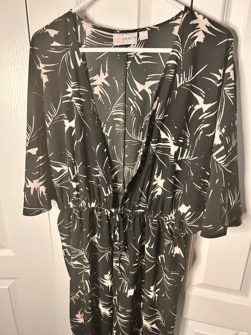 Belle Beach by‎ Kim Gravel Printed Tie Front Cover Up MP / LP Black White